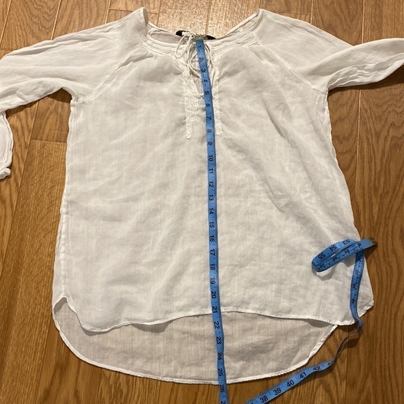 Zara Women’s White Tie Up Front Shift Long Sleeve Top (Size Medium) - Picture 6 of 8